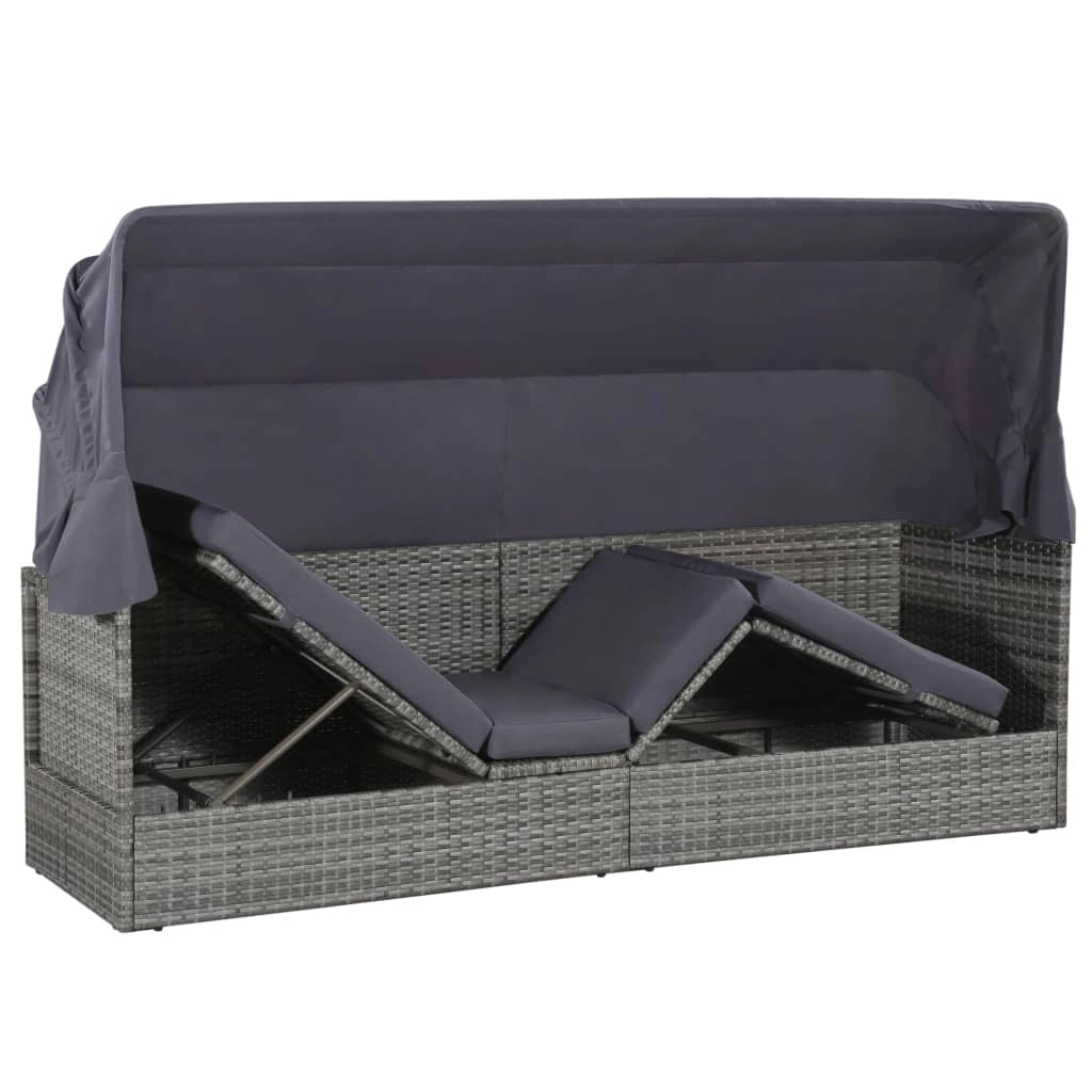 Letto da giardino con baldacchino grigio 205 x 62 cm resina intrecciata 02_0011998