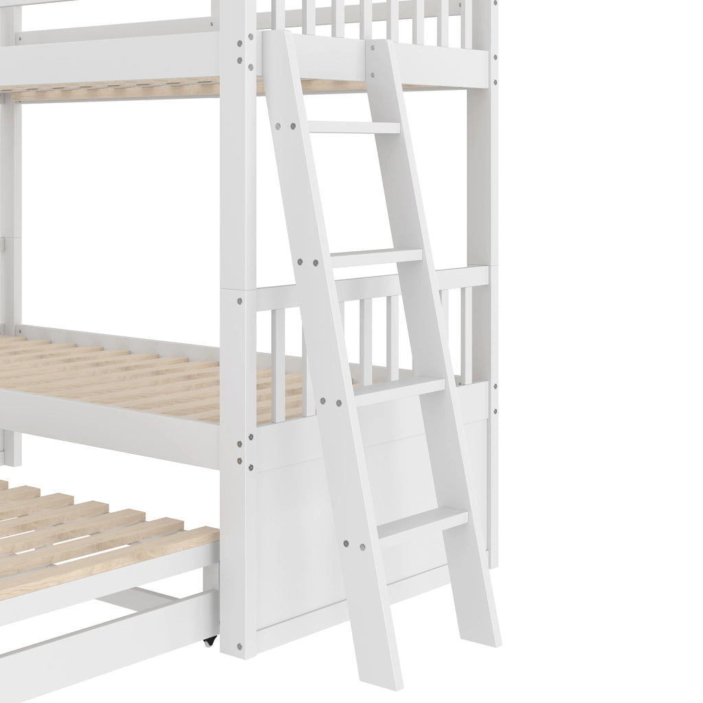 LETTO a castello 90x200 cm in pino e MDF, bianco, con letto estraibile e 3 cassetti