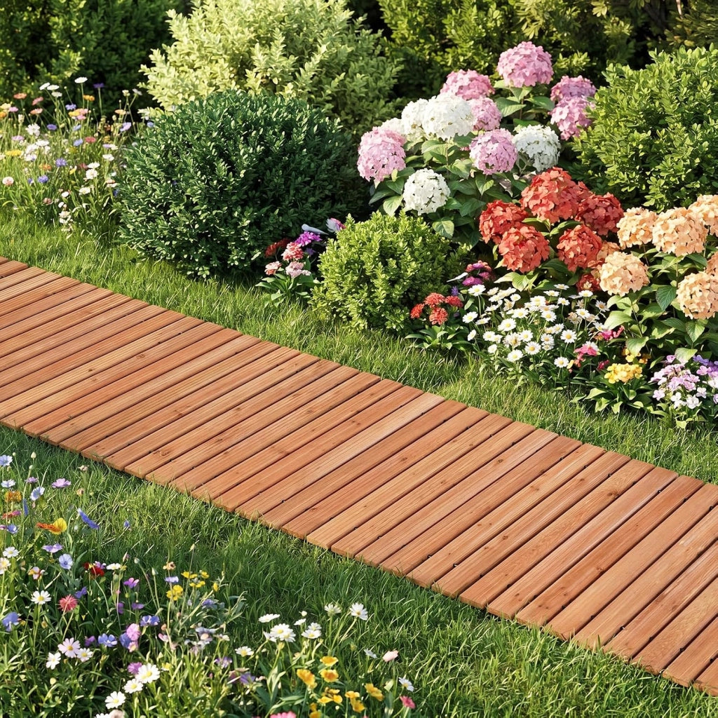 Passerella Arrotolabile per Giardino, Sentiero da Giardino con Filo di Ferro e Consistenza Antiscivolo Resistente alle Intemperie, Percorso in Legno per Cortile e Spiaggia (245 x 55 x 1,5 cm)