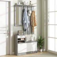 Mobile Guardaroba per Ingresso con Specchio Appendiabiti e Scarpiera Regolabile Grigio
