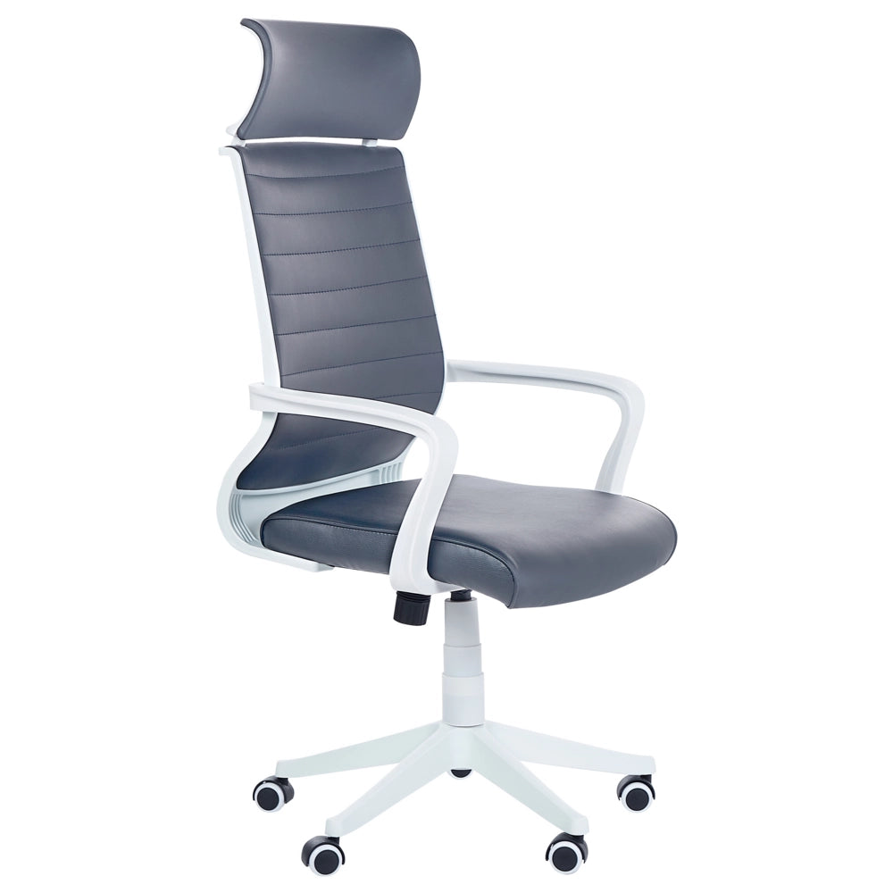 Sedia da Ufficio in Ecopelle Grigia e Bianca Girevole Alzata a Gas Regolabile in Altezza con Ruote Ergonomica Moderna