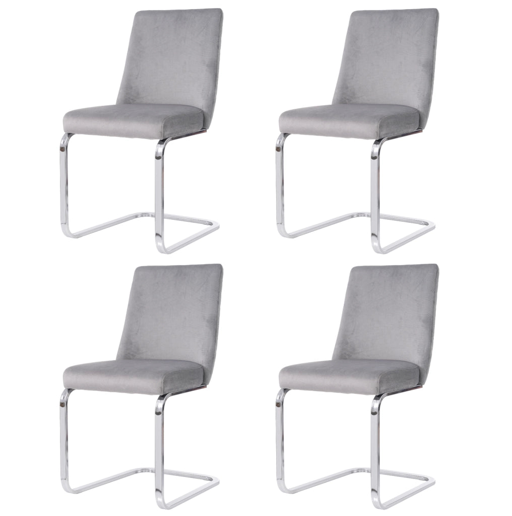 Set di 4 sedie da pranzo in velluto grigio con schienale a rombi e gambe argento