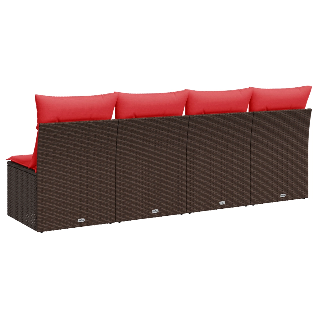 Divano da giardino con cuscini 4 posti marrone in polyrattan