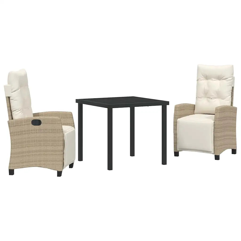 Set da Pranzo per Giardino con cuscino 3 pcs Beige polyrattan 3380442