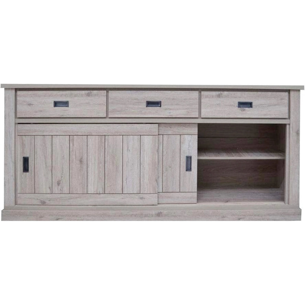 Madia Credenza Con 3 Cassetti 2 Ante Scorrevoli E 4 Ripiani Interni Mobile Dispensa Per Cucina Soggiorno Zona Living Design Classico Moderno 220 X 50 X 95 Cm Rovere Alaska