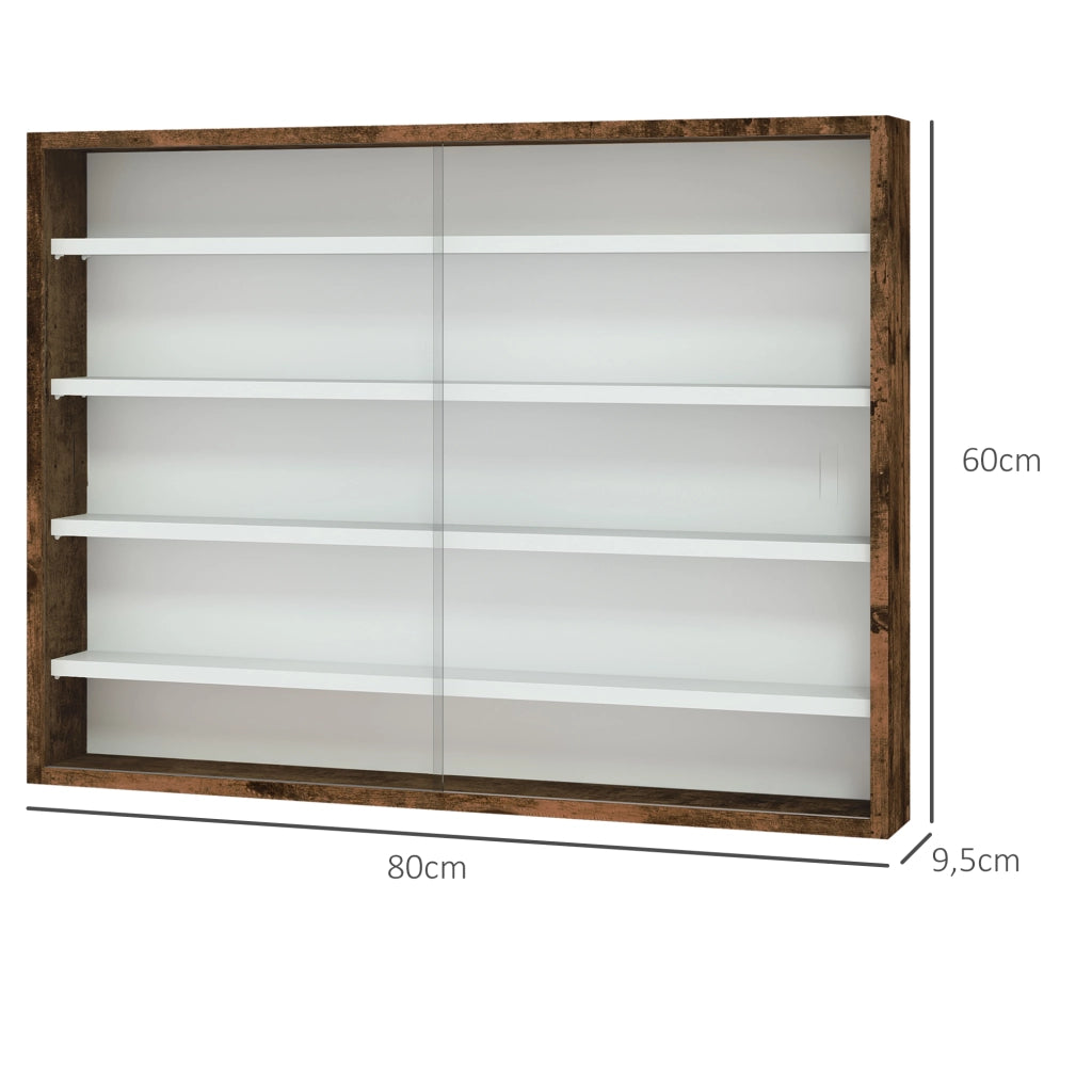 Libreria a muro con 5 ripiani regolabili e 2 ante scorrevoli ¨C zephmum ¨C 80x9.5x60 cm marrone