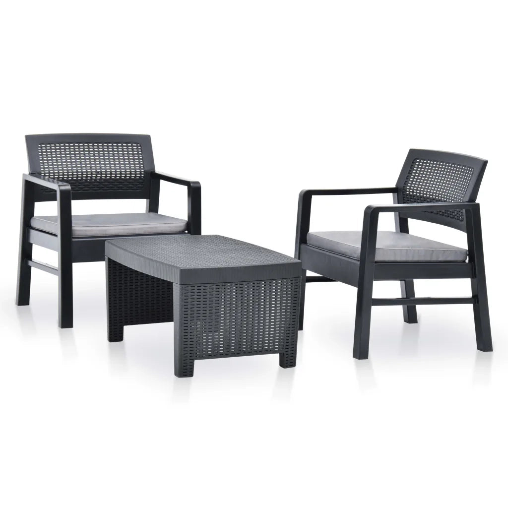 Set Salotto da Giardino 3 pz in Plastica Antracite