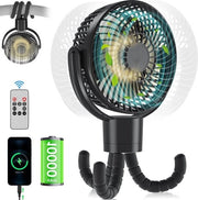 Regolatore di ventilazione oscillante a 360° - ventilatore silenzioso USB - ventilatore da campeggio portatile con illuminazione LED - 4 velocità - 10.000 mAh - 56 ore - Ø 172 cm
