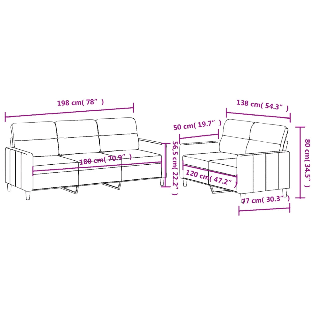 vidaXL Set di Divani 2 pz con Cuscini Crema in Tessuto