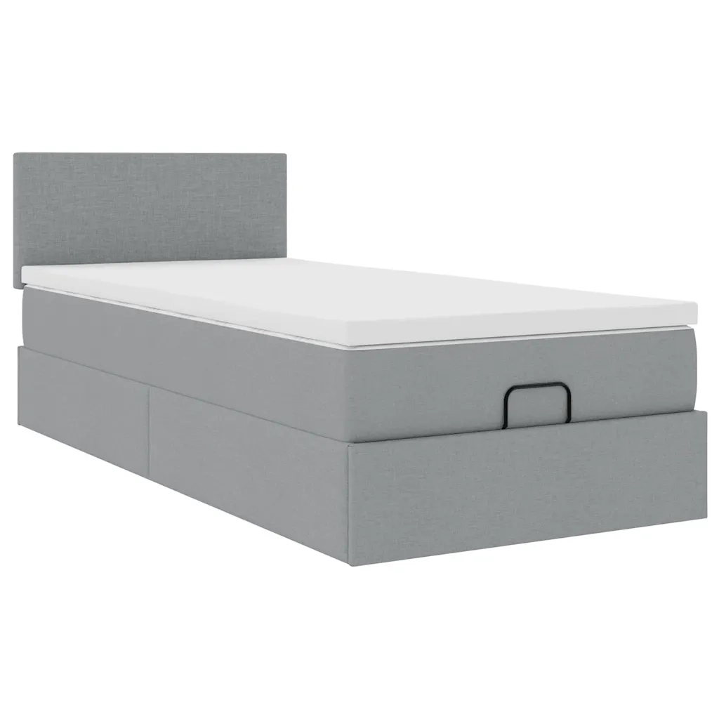 Pouf Letto con Materasso Grigio Chiaro 90x200 cm in Tessuto 3311345