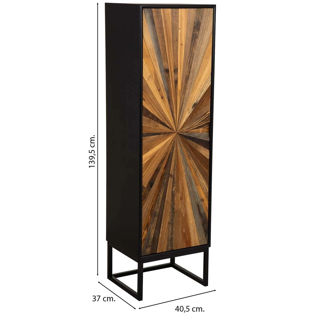 Mobiletto in legno di recupero nero con 2 ripiani 40,5x37x139,5h cm