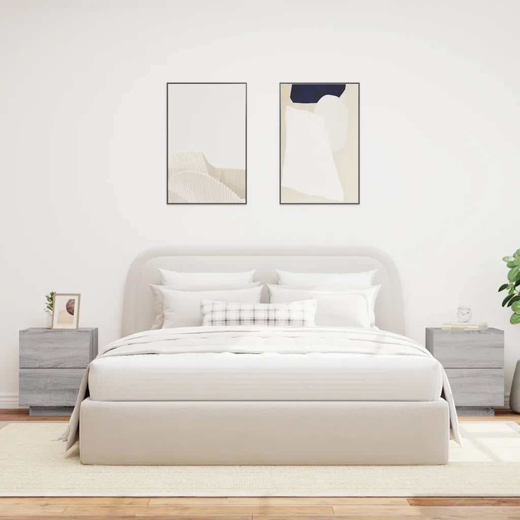Set di 2 Comodini | Armadio da Notte | Mobiletto da notte con Luci LED Grigio Sonoma in Legno Multistrato