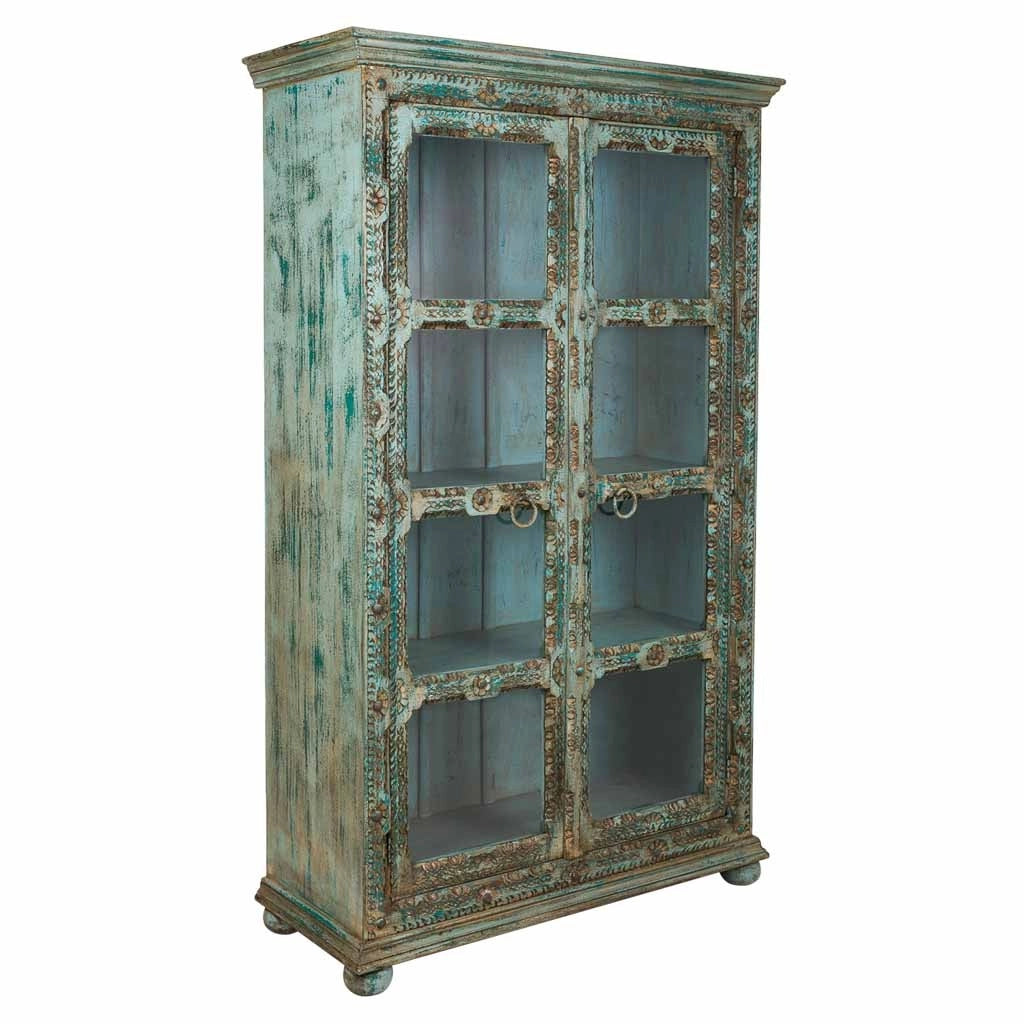 Vetrina in legno intagliato 106x43x180 blu
