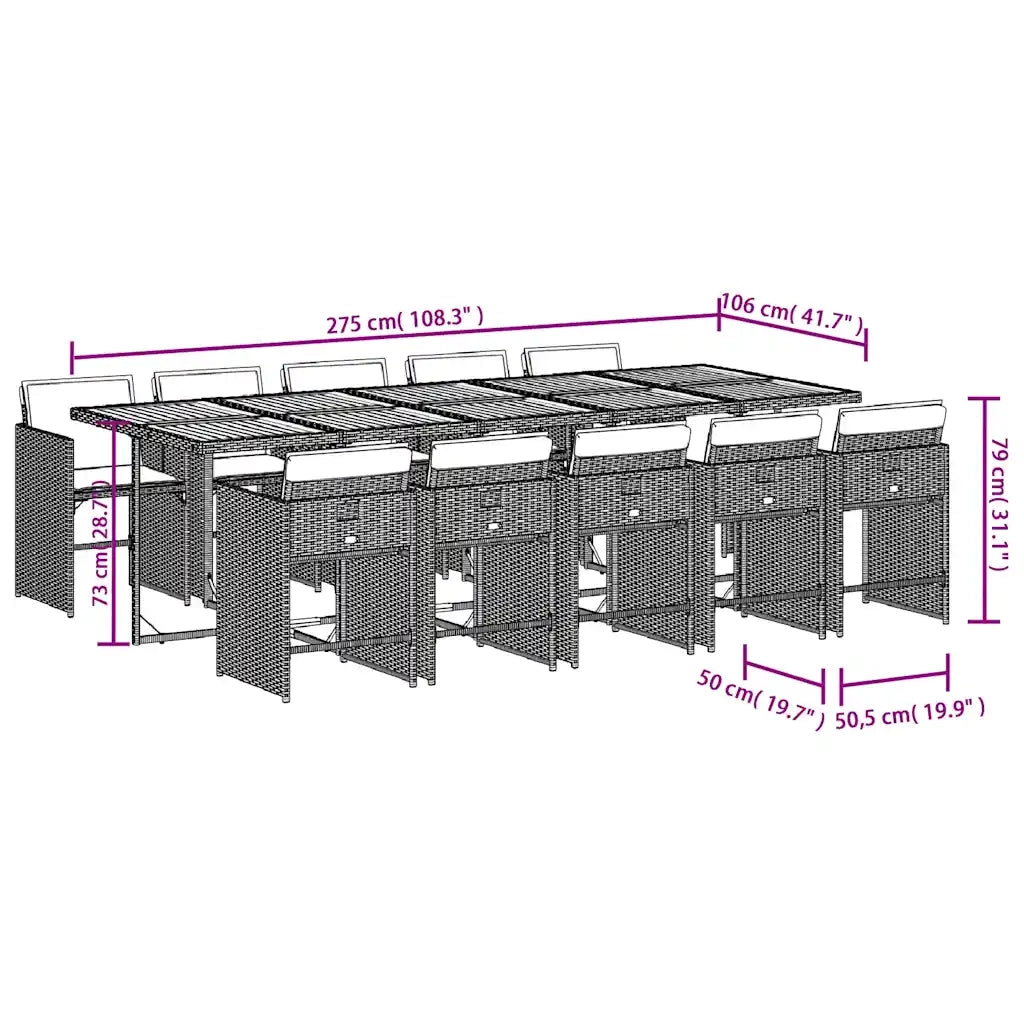 Set da pranzo da giardino da 11 pz con Cuscini in Polyrattan Grigio 3277888