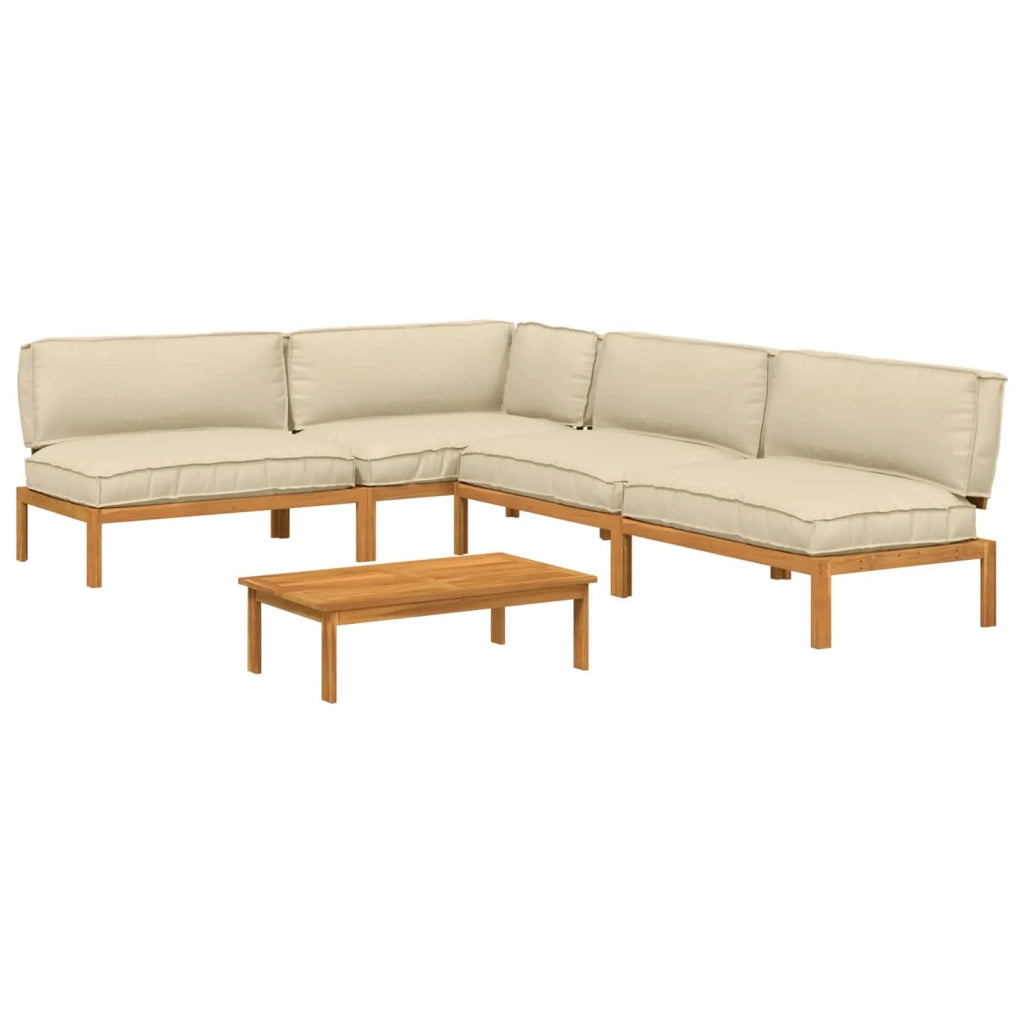 Set di divani con cuscino 5 pcs Beige Legno di Acacia Massello 3418507