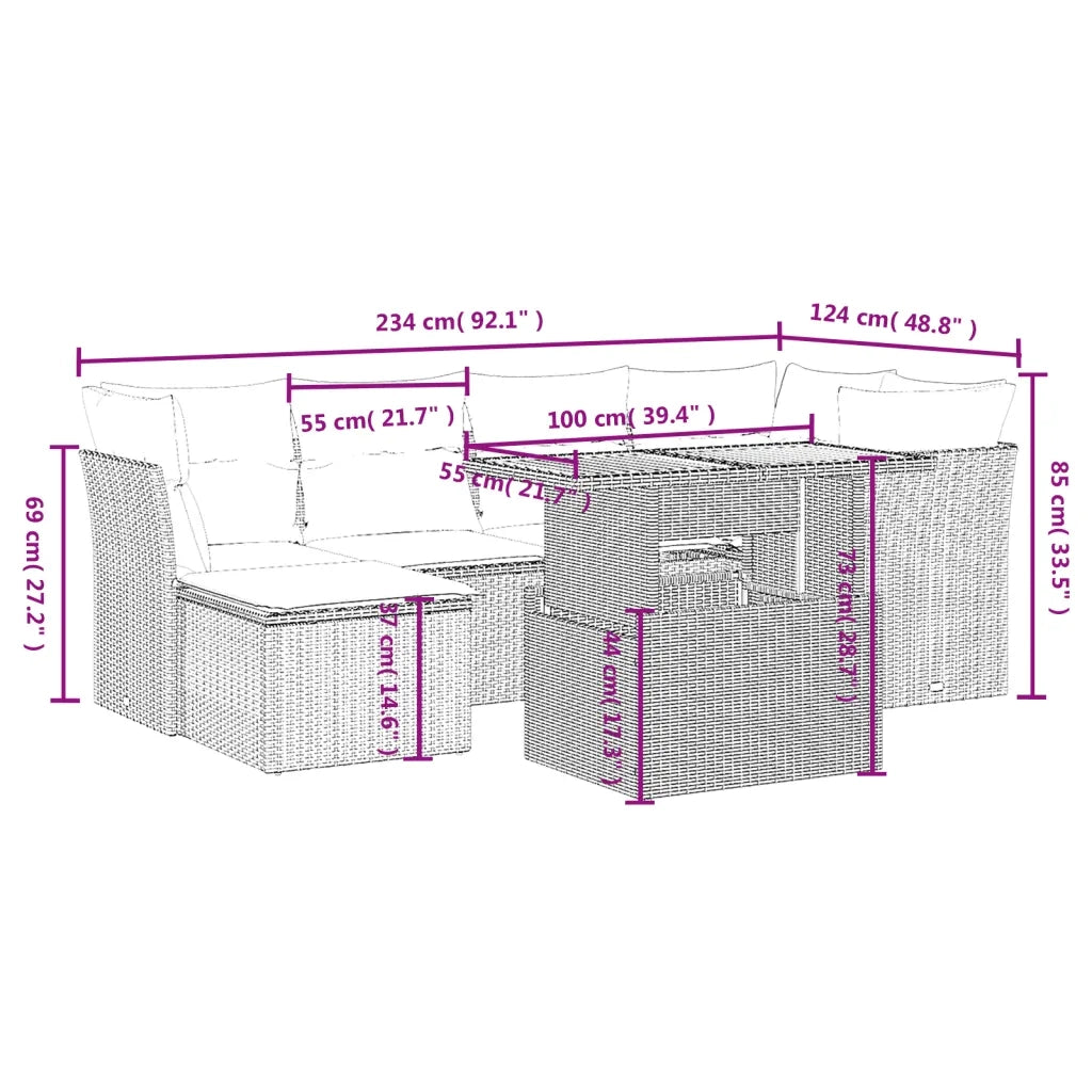 Set Divani da Giardino con Cuscini 7pz Nero Polyrattan 3270937