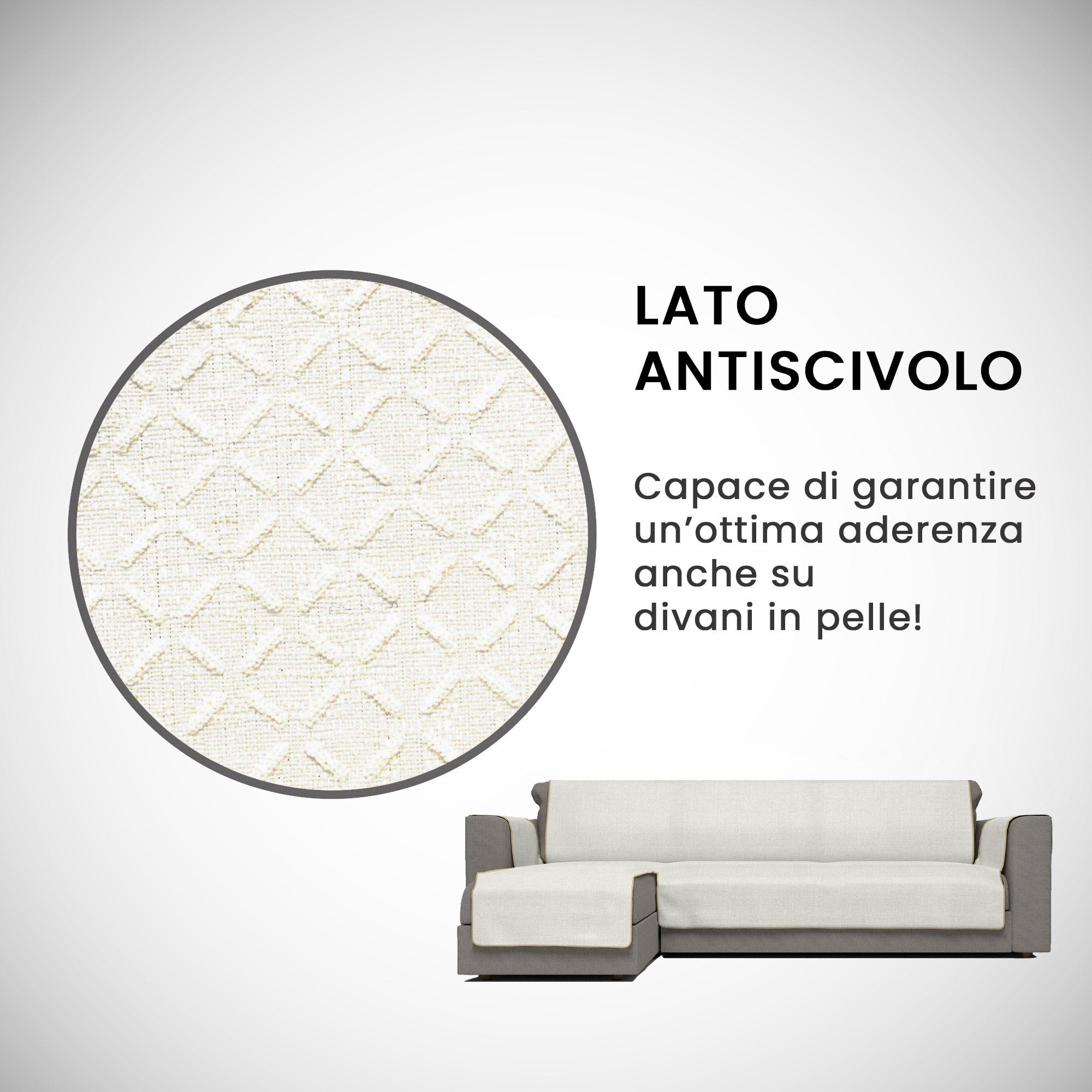 Copridivano in Poliestere con Penisola Sinistra Seduta 190 cm Panna