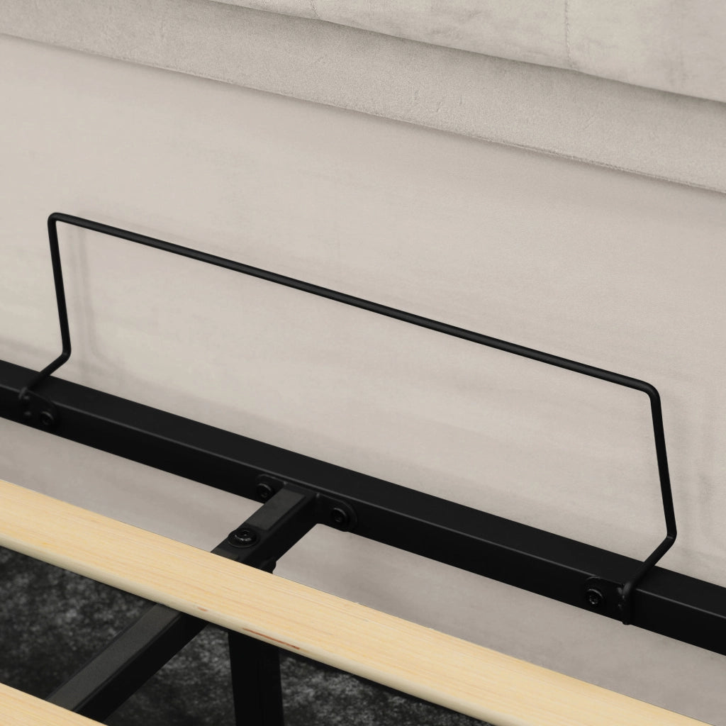 Letto matrimoniale imbottito 160x200 cm in velluto beige con LED; USB e Type-C