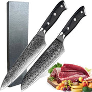 Set di cucina a 2 pezzi, con set di coltelli da cucina, coltello da cucina, coltello Santoku, coltello affilato giapponese a 67 strati, acciaio VG10, manico ergonomico con impugnatura a tenaglia completa