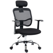 Sedia da Ufficio Ergonomica con Poggiatesta 63x62x106-114 cm in Poliestere e Acciaio Nero