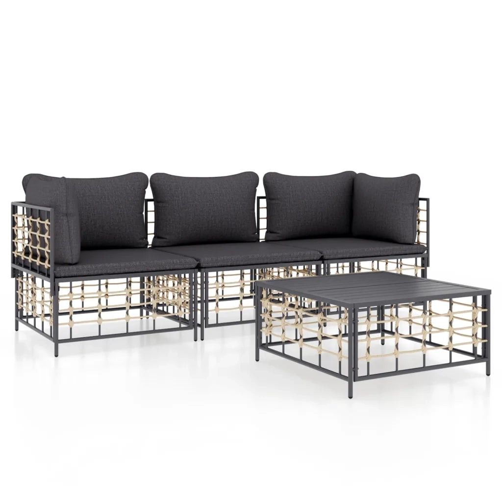 Set Divani da Giardino 4 pz | Set Salotto da Giardino con Cuscini Antracite in Polyrattan