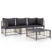 Set Divani da Giardino 4 pz | Set Salotto da Giardino con Cuscini Antracite in Polyrattan