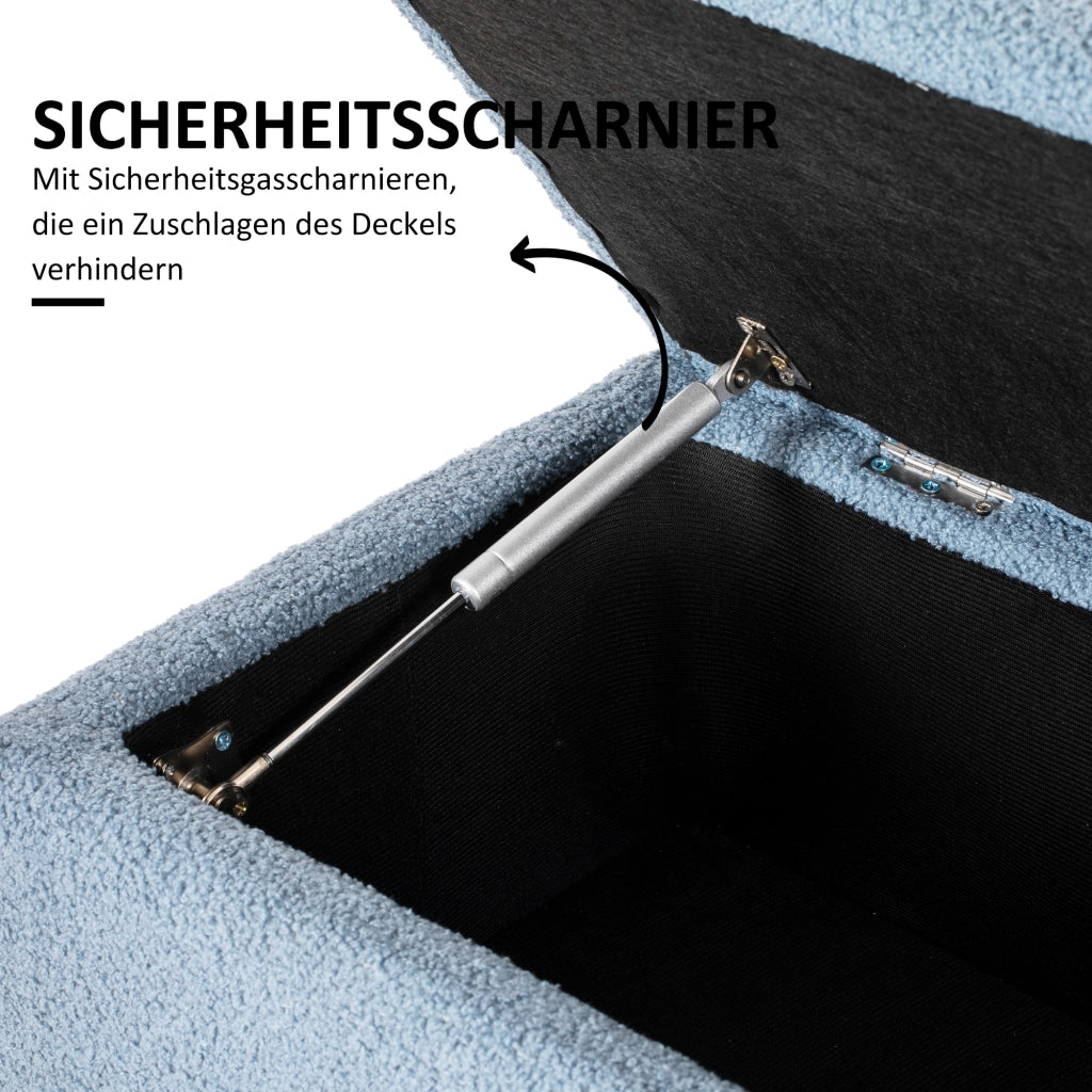 Panca imbottita con contenitore ¨C Xylo ¨C effetto cashmere blu, 95x38x45 cm, 120 kg