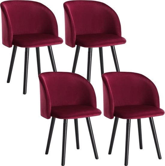 Set da 4 Sedie da Pranzo in Velluto Rosse - Ergonomiche e con Braccioli - Sedie da Pranzo per il Tavolo da Cenare - 39x45x84 cm