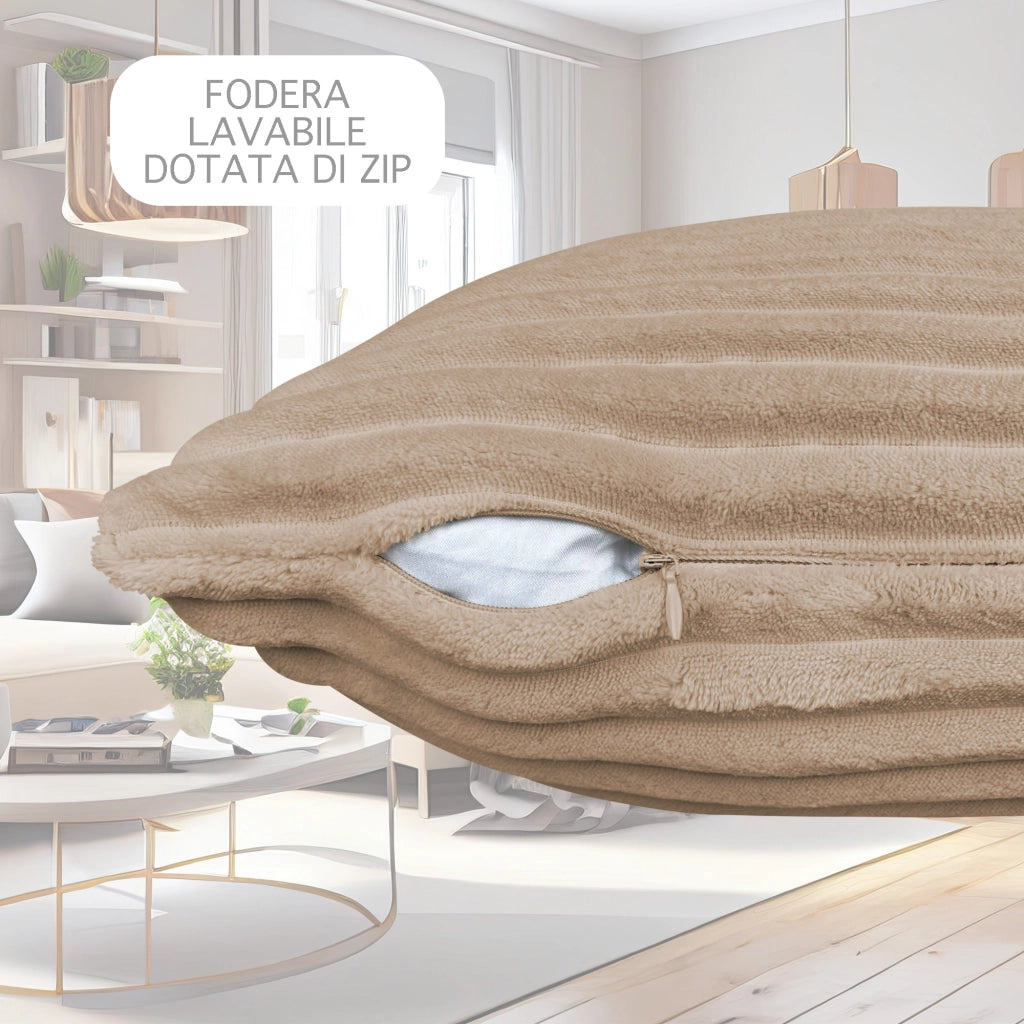 Cuscino In Ciniglia Quadrato Anima Compresa 50 x 50 Con Zip Fodera Moderna Super Morbido Per Divano Camera Letto Copri Cuscini Con Imbottitura - Beige