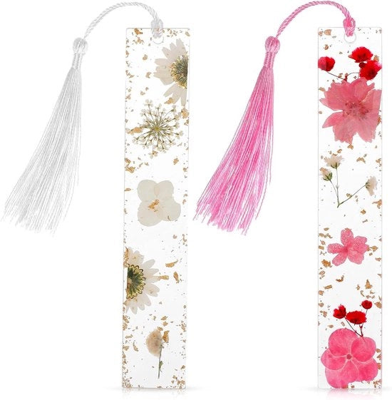 Pagine con fiori essiccati e pennelli - Set da 2 pezzi - Marcatori di pagina per donne - Accessori per libri - Regalo per appassionati di lettura - Lettori - Letterati - Studenti - Docenti