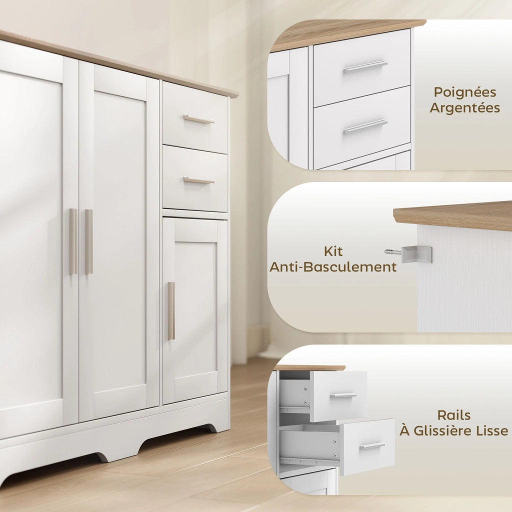 Cassettiera con ante e ripiani ¨C Minimal ¨C 100x40x78 cm bianco e legno naturale