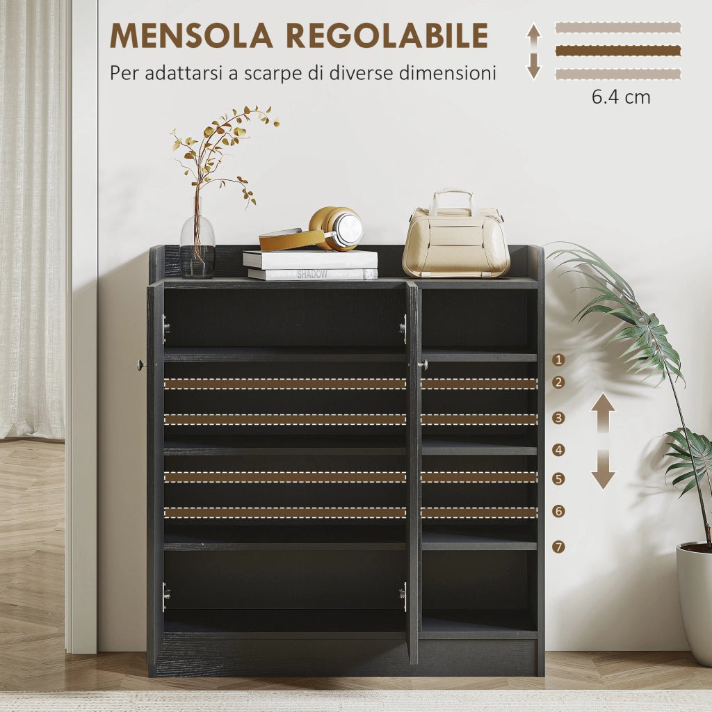 Scarpiera Armadio con 4 Ripiani Aperti e 2 Ante ¨C Zephmum ¨C 83x30x90 cm, Nero