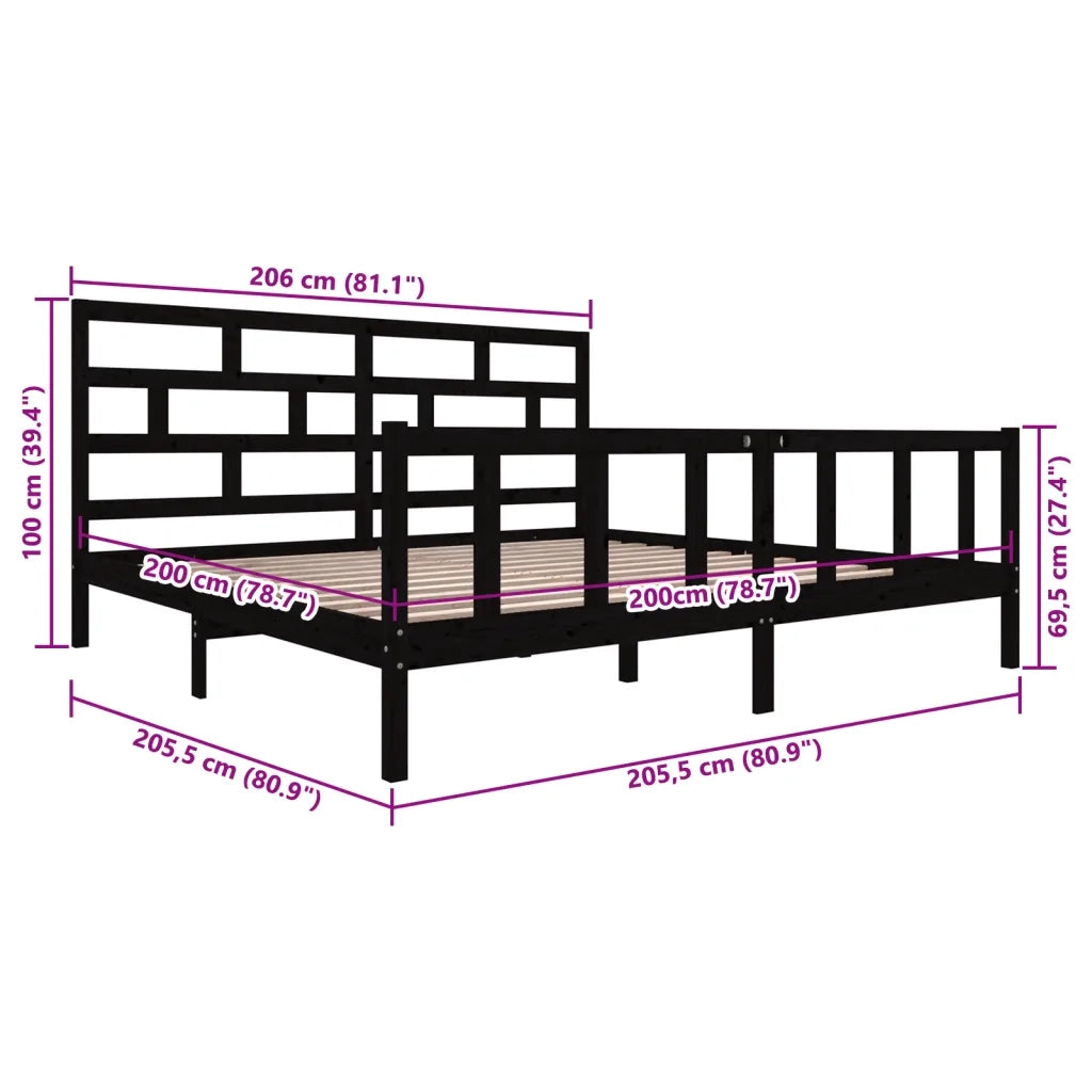 Giroletto Nero in Legno Massello di Pino 200x200 cm 3101372