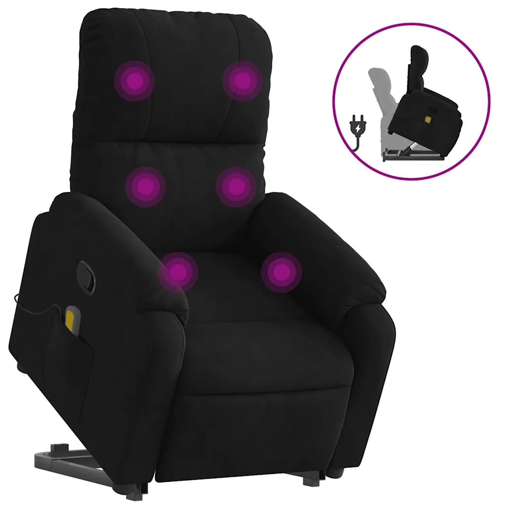 Poltrona Alzapersona Reclinante Massaggiante | Sedia Relax Nera Microfibra
