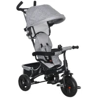 Triciclo per Bambini con Maniglione 6 in 1, Tettuccio Regolabile e Cintura di Sicurezza, Età 1-5 Anni, Grigio