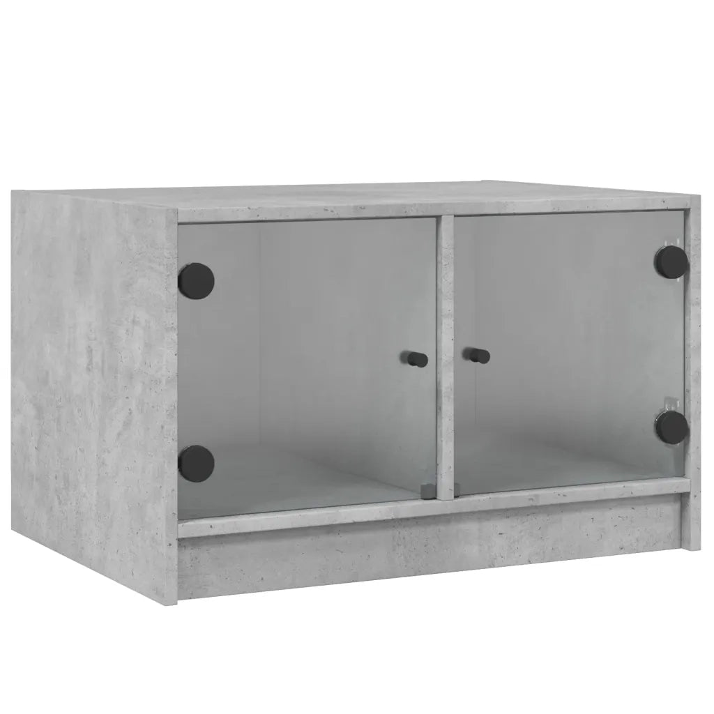 Tavolino da Salotto con Ante in Vetro-Tavolino da soggiorno Grigio Cemento 68x50x42cm