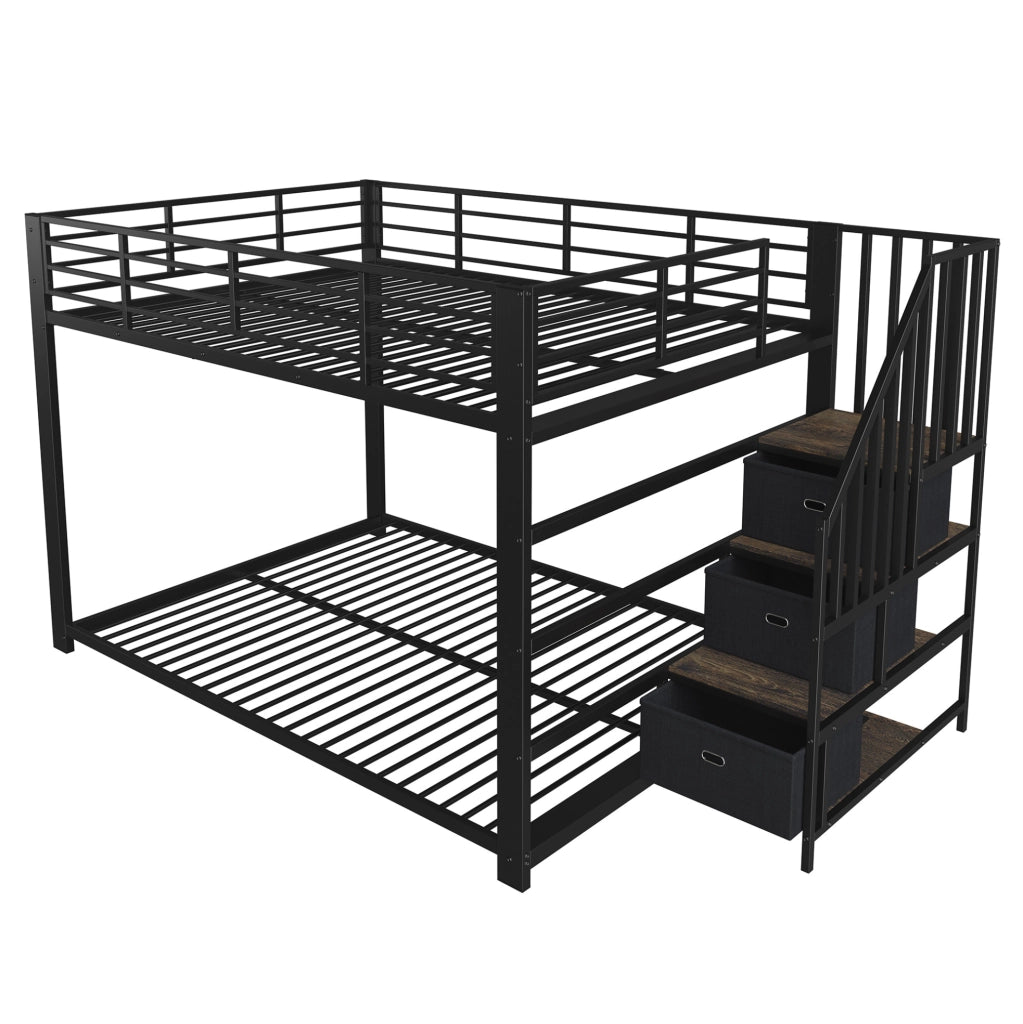 Letto a castello 140 x 200 cm in MDF e metallo con scala reversibile; LED e prese USB; nero