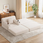 Poltrona letto compatta con funzione letto schienale alto tasche laterali e portabicchieri in tessuto cord beige