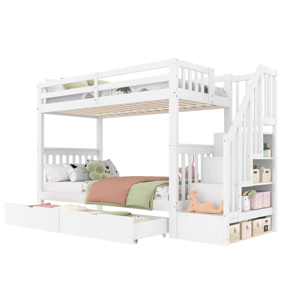 Letto a Castello con Scala e Cassetti ¨C Xylo ¨C Bianco 90x200