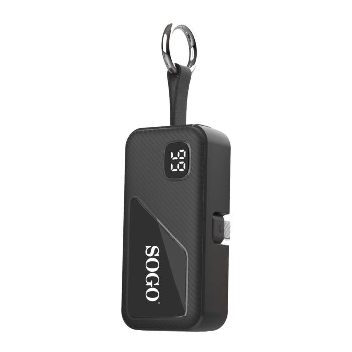 Caricatore portatile 5000 mAh con connettori integrati USB-C e Lightning, display LED digitale, ricarica rapida - SOGO