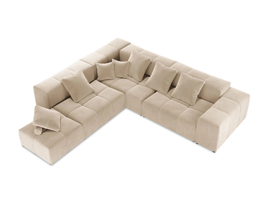 Cosmopolitan Design - Divano angolare modulare reversibile "Rome" 7 posti in velluto beige 