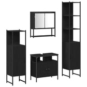 Set di mobili per il Bagno | Armadio da bagno 4 pz Rovere Nero Legno multistrato