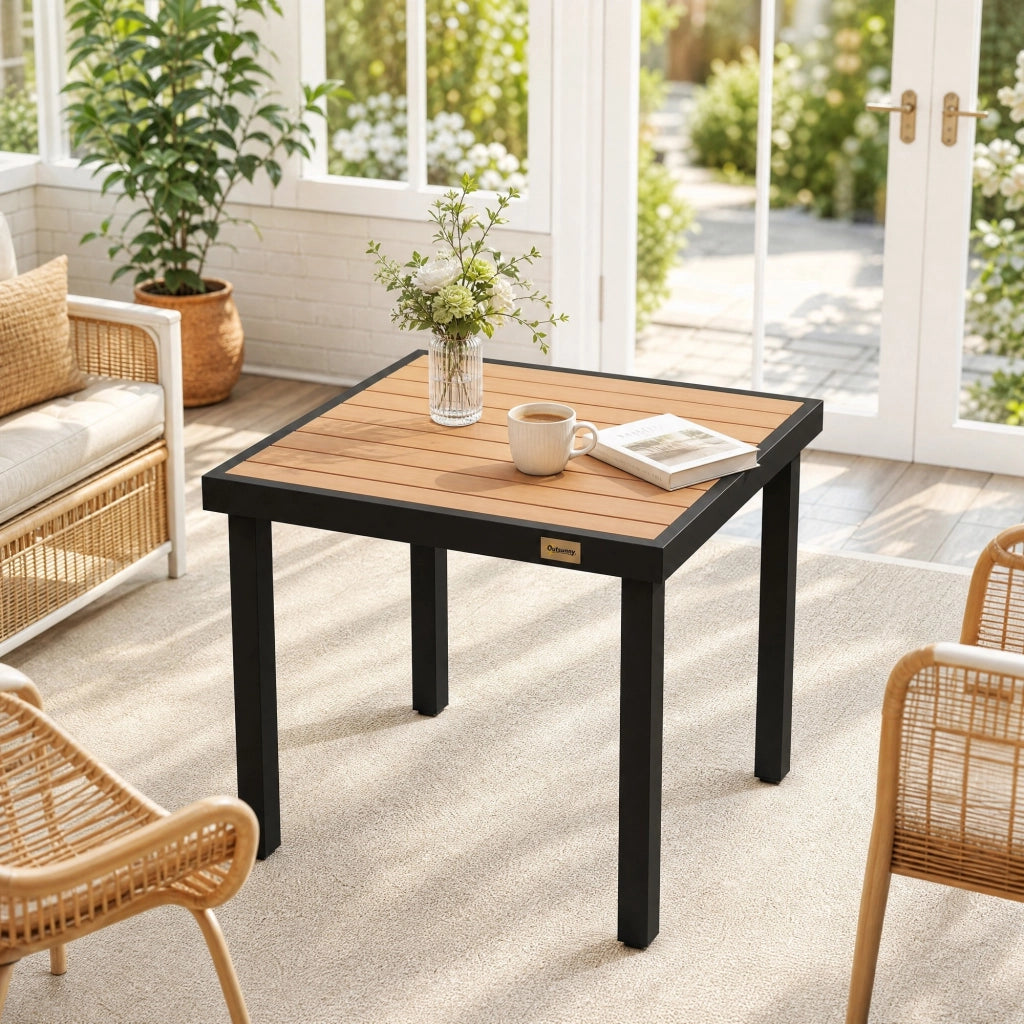 GARTENTISCH 78x78x74 cm in alluminio effetto legno, nero