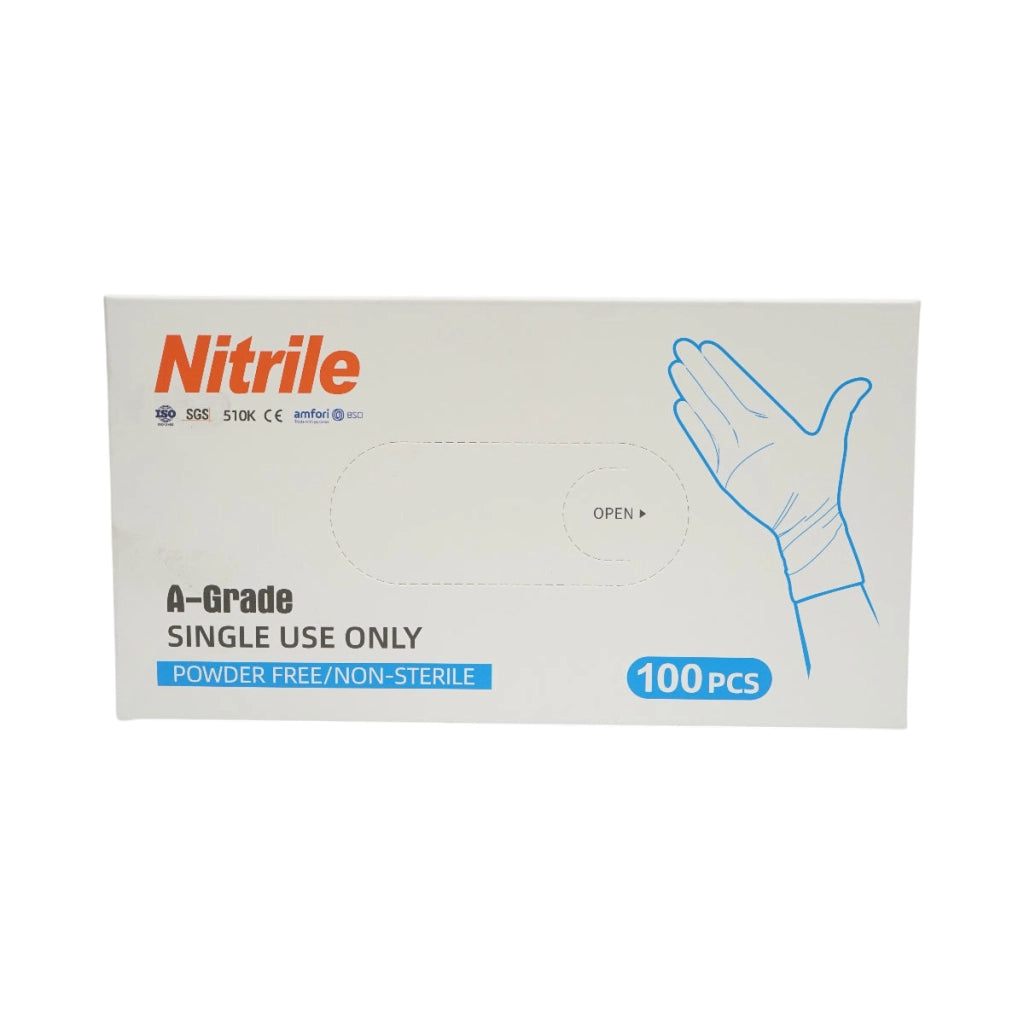 Guanti in nitrile blu senza polvere con texture antiscivolo sulle dita, taglia M 100 pezzi/scatola