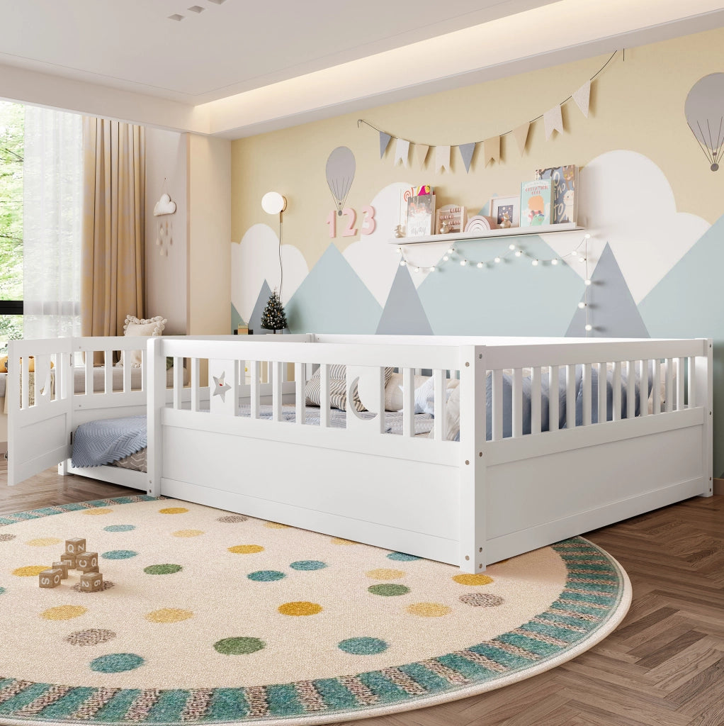Letto per bambini con sponde di sicurezza 140x190 cm; decorazione stelle e luna; bianco