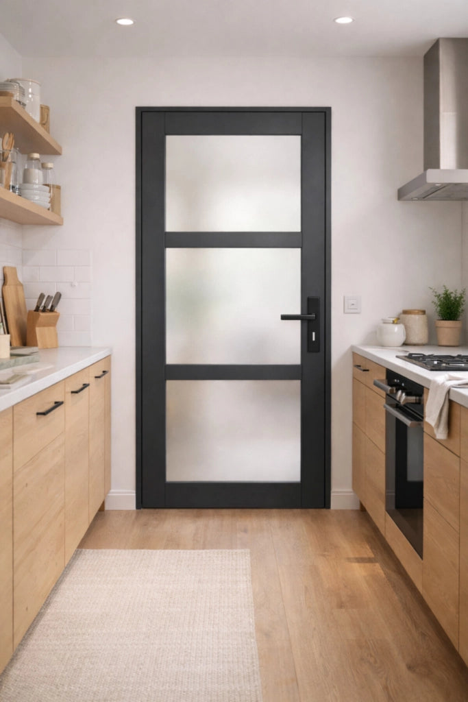 Blocco porta in vetro Blakeria RAL7016 H204 x L73 Pannello laterale a spinta sinistro + maniglia