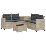 Divano Giardino | Set Salotto da Giardino Tavolo e Cuscini a L Grigio Chiaro Polyrattan