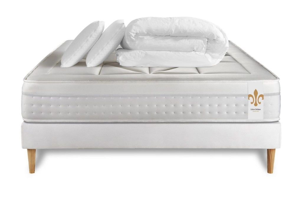 Pacchetto letto completo - Materasso 180x200cm + Box spring con doghe (kit) + 2 cuscini + Piumino - Vingt-Huit