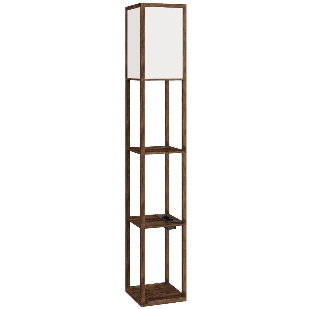 Lampada da Terra 26x26x160 cm Struttura con Ripiani Luce Regolabile Interruttore a Pedale e Porte USB in MDF Marrone