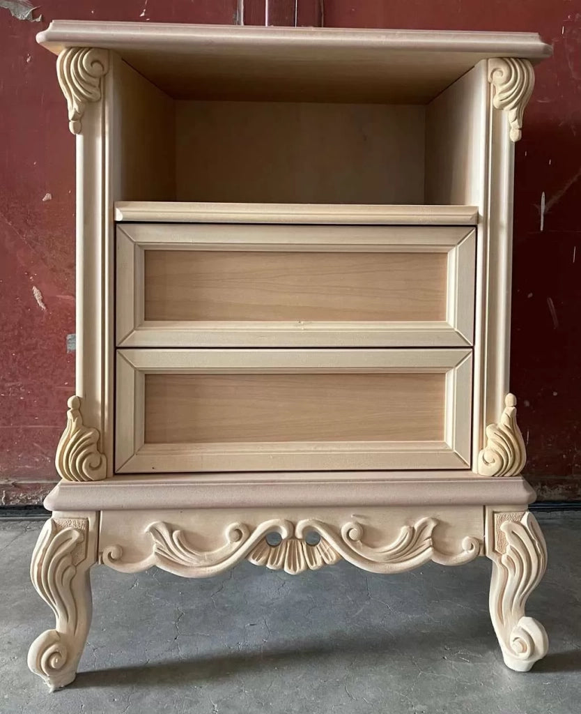 Comodino 2 cassetti 1 vano classico barocco legno grezzo 57x42x71 - Mobili 2G